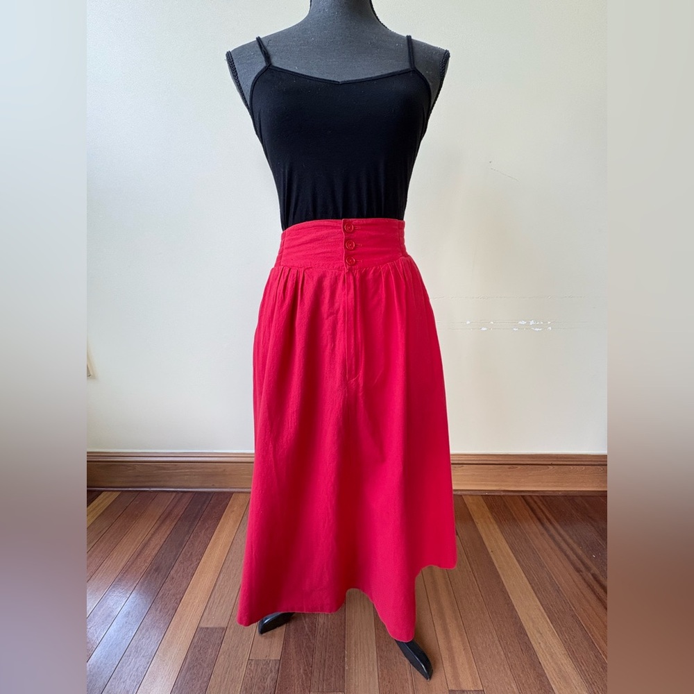 Vintage A-Line Skirt in Bold Red - Size S